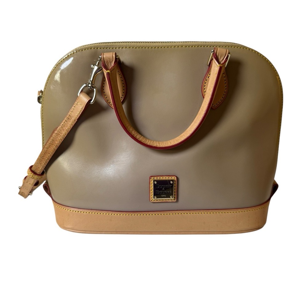 Dooney & Bourke Patent Leather Satchel Bag Oyster Taupe Authentic Neutral
